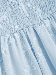 Sweetra Solid Color Circular Ornament Jacquard Bandeau Dress Y2K Outfit  - Baby Blue - View 6