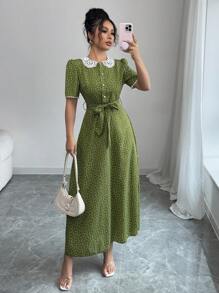 Modelyn 女士短袖简约时尚连衣裙，适合夏季 - 綠色 - 查看 1