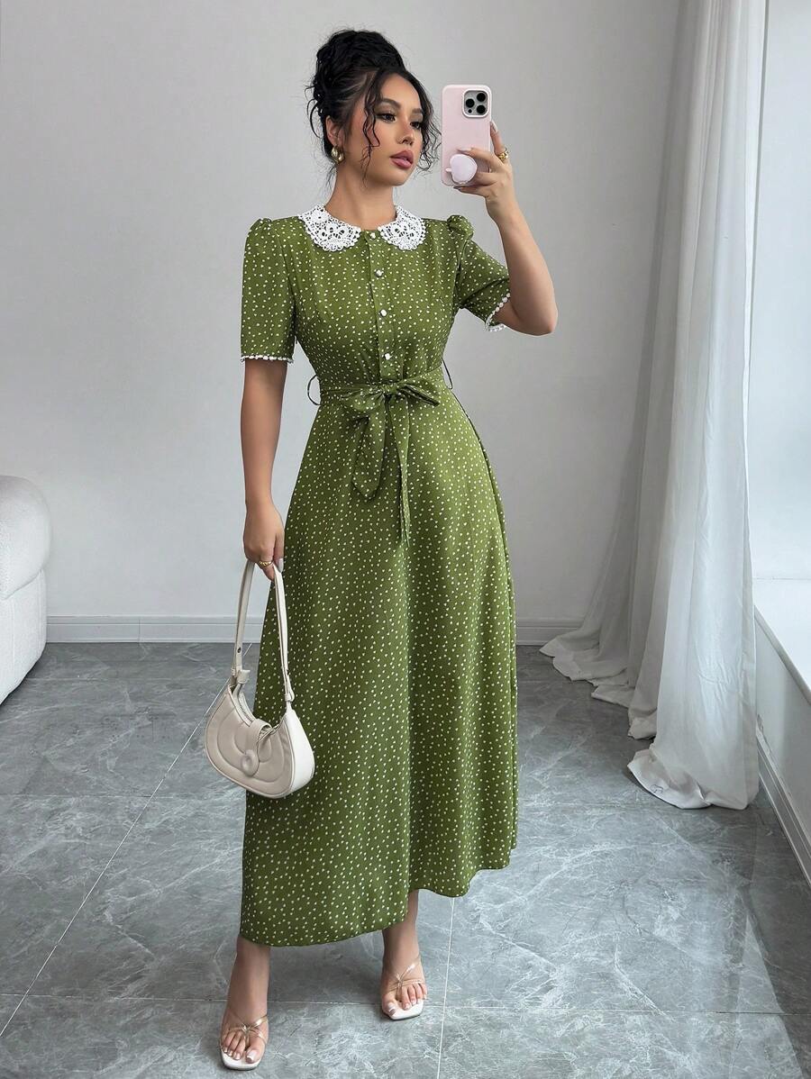 Modelyn 女士短袖简约时尚连衣裙，适合夏季 - 綠色 - 查看 1