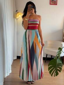 Elenzga Elegant Tube Dress With Waist Pintuck Design For Women - Multicolor - View 5