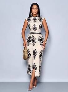 SOLERSUN Women's Stand Collar Sleeveless Bohemian Floral Print Summer Spring Beach Outfits For Woman Graduation Spring Break Concert Outfit Women Country Concert Outfit Wedding Guest Dress Women