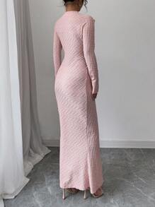 Elenzga 1 件女式纹理设计长袖针织连衣裙