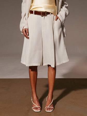 Athîral 女士纯色褶皱贴袋宽松休闲短裤