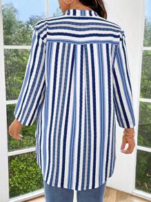Celure Camicia a maniche lunghe con scollo a V a righe, taglie comode, minimalista e alla moda, adatta per l'estate
