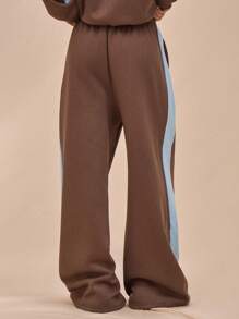 MUSERA 阔腿抽绳撞色拼接运动裤套装，仅限S码休闲款 - 橄欖綠 - 查看 4