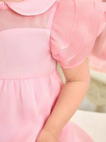 SHEIN 女婴甜美领口 A 字裙，飘逸袖子，优雅简约的设计 - 粉色 - 查看 5