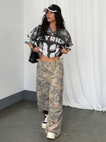 StreetHx Streetwear 女式休闲干叶与字母印花短袖 T 恤