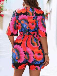 Breezaya Mono de cintura con estampado floral vintage y cuello en V, de moda para usar en primavera y verano de resort