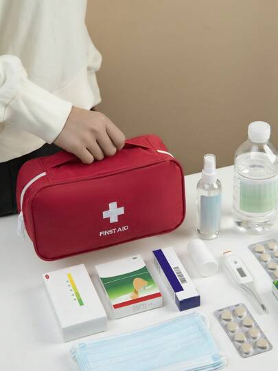 1 pieza Bolsa médica de primeros auxilios grande, portátil y de moda para la clasificación y almacenamiento de suministros de prevención de medicamentos y epidemias, gran capacidad, bolsa portátil de medicina para almacenamiento de viajes, bolsa de maquillaje, bolsa de cosméticos, organizador de vacaciones, organizador de maquillaje de gran capacidad, estuche de maquillaje, uso multifuncional