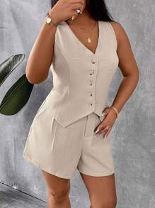 SHEIN PETITE CURVE Plus Size Casual Suit Vest Two Pieces Set