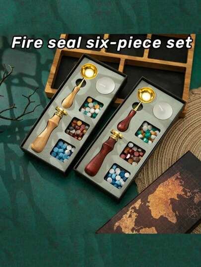 SHEIN 1 Set Of Flame Seal Couple, Friends Gift Decoration Envelope Fireproof Paint Seal Metal Seal Wax Stamp Set Back To School,Back To School,School Supplies
