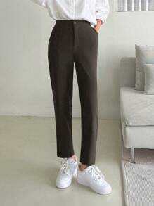 DAZY Women's Solid Color Pocket Straight Leg Loose Casual Pants, Business Casual,Women Dress Pants