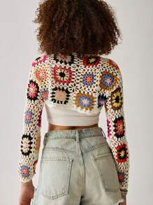 Easelle Summer Beach Vacation Island Crocheted Floral Woolen Cropped Top - Multicolor - View 2