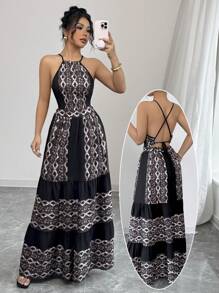 Chiquease Backless Cut-Out Lace Up Dress For Vacation - White - View 1