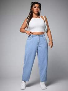 SHEIN EZwear Jeans casuales lavados de talle alto y corte entallado para tallas grandes