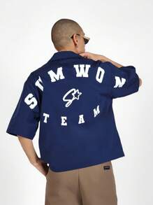 SUMWON Varsity Team Boxy Fit Kurzarm Button-Up Hemd, Athletischer Sportstil Sommer Streetwear Lässige Leichte Urbane Mode Anpassbares Team Uniform