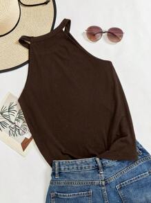 SHEIN Essnce HIDY Women Casual Bull Head Pattern Fitted Tank Top, Suitable For Summer - Brown - View 2