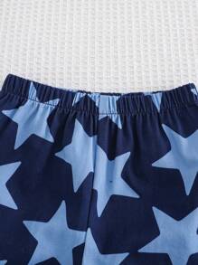 Cozy Pixies 2pcs/Set Baby Boy Star Print Knit Soft Round Neck Short Sleeve Top And Elastic Waist Shorts Set - Multicolor - View 6