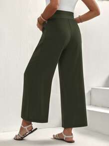 SHEIN Pregnant Women Solid Color Adjustable Waist Wide Leg Casual Pants - Green - View 2