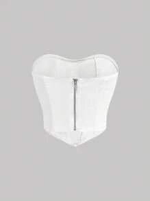 SHEIN MOD Women Casual Solid Color Tube Top Denim Shirt - White - View 2