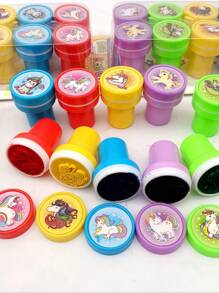 24/12/6 件装独角兽什锦印章自印章派对礼物宝箱奖品教室复活节彩蛋填充玩具教室奖品，DIY 派对礼物 - 彩色 - 查看 2