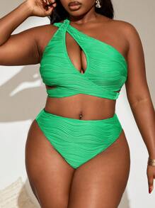 1 pieza Traje de baño con tirantes cruzados delanteros calados y sin mangas para mujer de talla grande, uso casual para playa y vacaciones