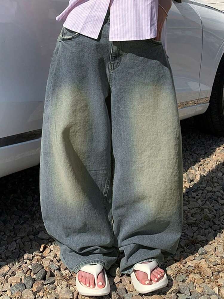 Women Vintage Washed Distressed Carrot Leg Jeans,Baggy Jeans