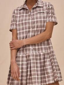 MUSERA 翻领纽扣直筒修身低腰格纹短袖连衣裙夏日冬日晚装 - 彩色 - 查看 2