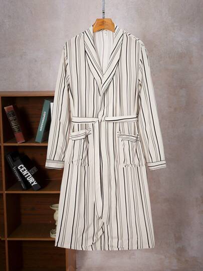 Manfinity 男士休闲条纹双口袋长袖长袍