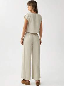 Wildy Business Casual Woman 2pcs/Set Women Casual Solid Color Top And Pants Set