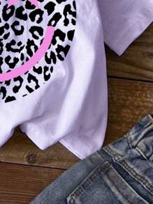 SHEIN Leap Crew Tween Girl Casual Minimalist Short Sleeve Round Neck T-Shirt, Suitable For Spring And Summer - Purple - View 5