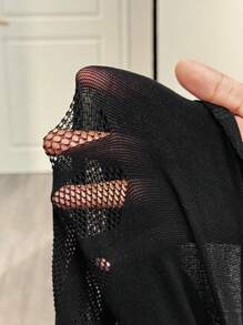 BamGleam Sexy Sheer Mesh Cropped Top And Slim Fit Long Pants Set - Black - View 7