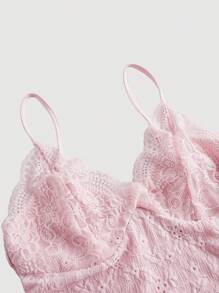 SHEIN MOD 女士纯色蕾丝荷叶边鱼尾下摆优雅细肩带连衣裙、希腊女神连衣裙、礼服、美人鱼裙、粉色女装、女装、送礼女装、新年前夜连衣裙 - 粉色 - 查看 3