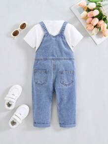 SHEIN Baby Girls Cute Loose Fit Blue Denim Overallsgirl Fall And Winter Clothes,Street Cool Style Denim Clothes