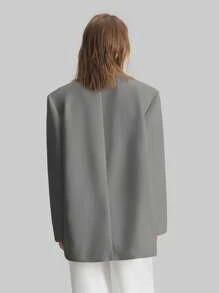 Ontre Women White Wide Strap Oversized Long Sleeve Single-Button Blazer Jacket, Casual Loose Fit, Elegant Style For Daily, Party, Date, Valentine's Day, Spring