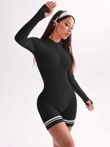 Dewbera 女士瑜伽纹理连体裤，简约时尚，适合夏季 - 黑色 - 查看 5