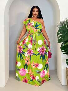 Slaydiva 2025 Summer&Beach New One-Shoulder Ruffled Printed Jumpsuit Pride Pride Month Rainbow - Multicolor - View 3