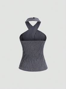 SHEIN Unity Fashion Commuter Striped Cross Halter Vest - Navy Blue - View 2