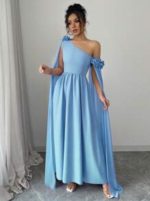 Chiquease Franse elegante chiffon asymmetrische bloemendecoratie taille-getailleerde A-lijn jurk voor feesten, banketten en dagelijks gebruik, lente/zomer