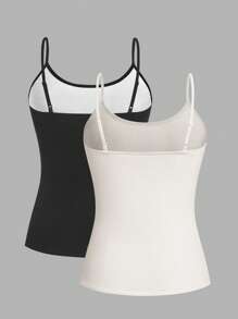 SHEIN EZwear Black & White Knitted Women Camisole - Multicolor - View 2