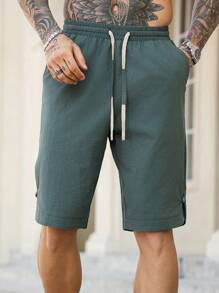 Manfinity Homme Men's Drawstring Waist Pockets Loose Casual Shorts - Dusty Blue - View 6