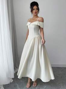 Modelyn Abito lungo elegante da donna con spalle scoperte, in stile A-line, con vita segnata