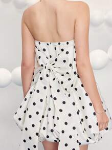 Poshira Women Woven Polka Dot Short Bustier Party Dress, Luxury Evening Short Dress, Music Festival Spring/Summer, Wedding Guest Dress, Prom Dress - Apricot - View 6