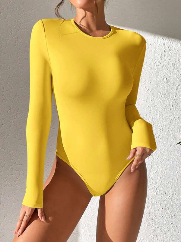 SHEIN PETITE Solid Slim Fit Spring Women Bodysuit