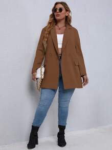 EMERY ROSE Plus Size Women's Double-Breasted Long Suit Blazer Oversized Blazer Graduation, Back To School, Teacher For Women Fall For Women Autumn - Camel - View 3
