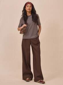 MUSERA 柔软触感圆领前袋短袖条纹T恤，90年代春夏街头风 - 彩色 - 查看 5