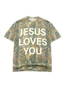 大码女式口号和树枝印花圆领短袖休闲 T 恤