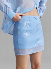 Ontre 2025 New Arrivals Vacation Style Light Blue 3D Flower Women's Skirt, All-Match Fashionable & Versatile Coordinating