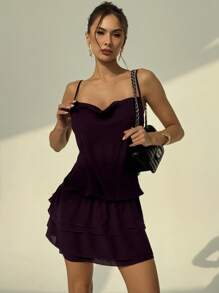 Aloruh New Sexy Open Back Pleated Cake Dress, Sleeveless Purple Bodycon Dress, For Fashionable Women,Backless Dress
