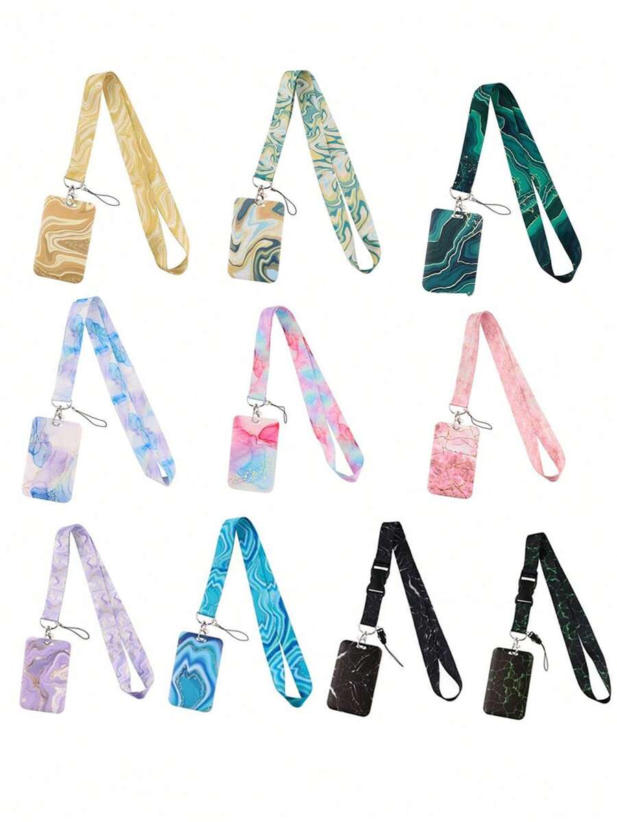 SHEIN 1 Stück Handykordel Kartenetui mit Marmoroptik, Polyester-Trageriemen für Bus-/Ausweiskarte, Geschenke für Paar, Festivals, Schulanfang
